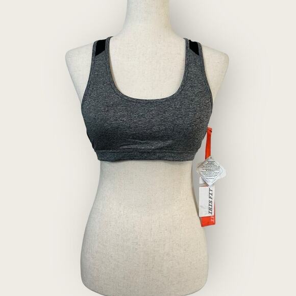 NWT | Iris Fit | Padded Racerback Sports Bra | Gray/Black | Medium - Picture 1 of 14